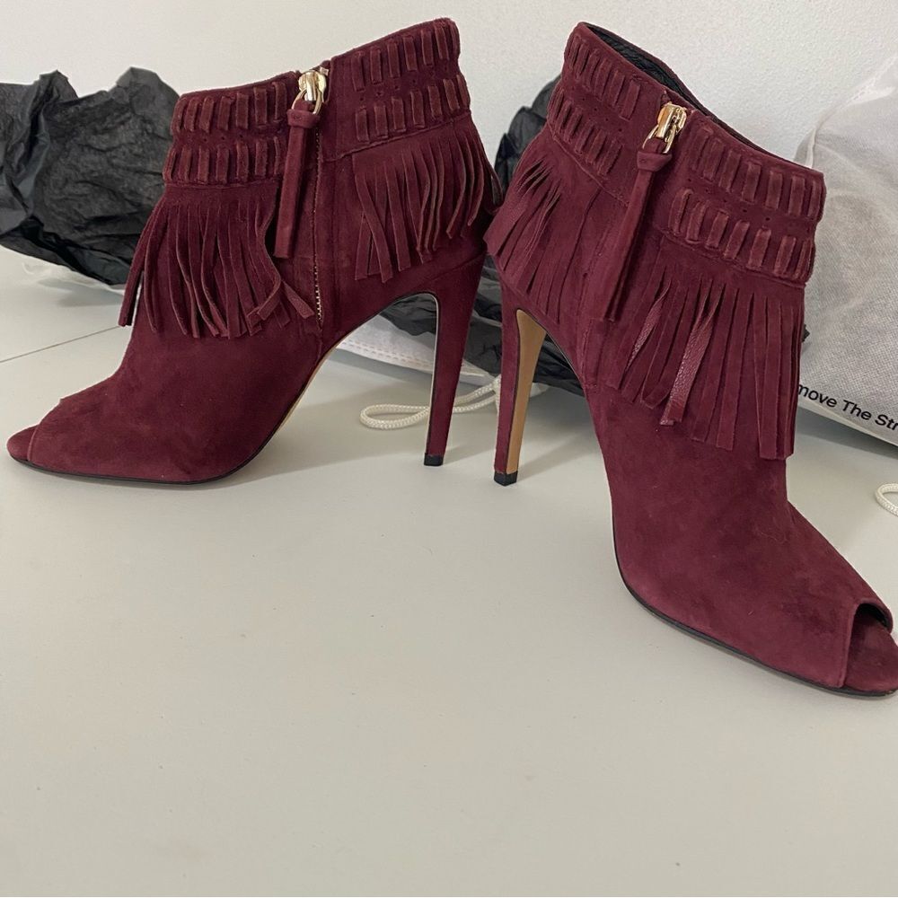 REBECCA MINKOFF Rio Suede Fringe Open toe Booties - Picture 3 of 9